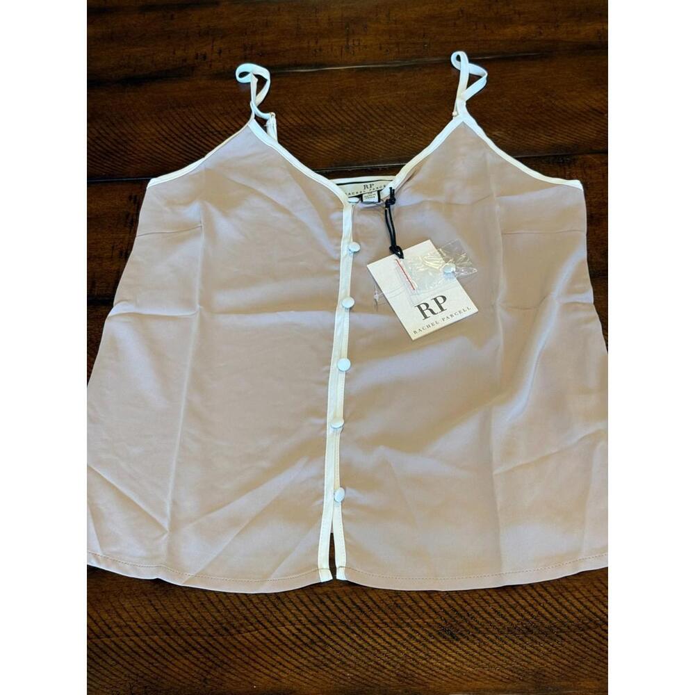 RACHEL PARCELL - Piped Pajama Cami - Tan/White, Size XS   MSRP $79